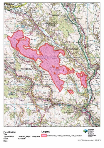 Llanwynno forest location map Llanwynno forest location map